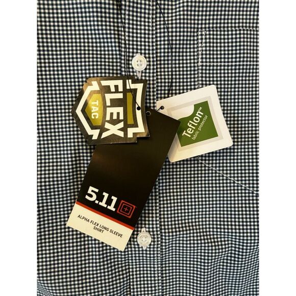 5.11 511 Tactical Mens XS Long Sleeve Alpha Flex Dress Button Down Gingham Blue - Picture 5 of 8